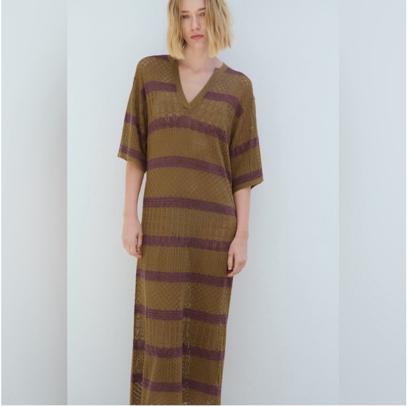 Zara NWT Long Knit Kaftan Midi Dress size XS-S - Picture 2 of 9